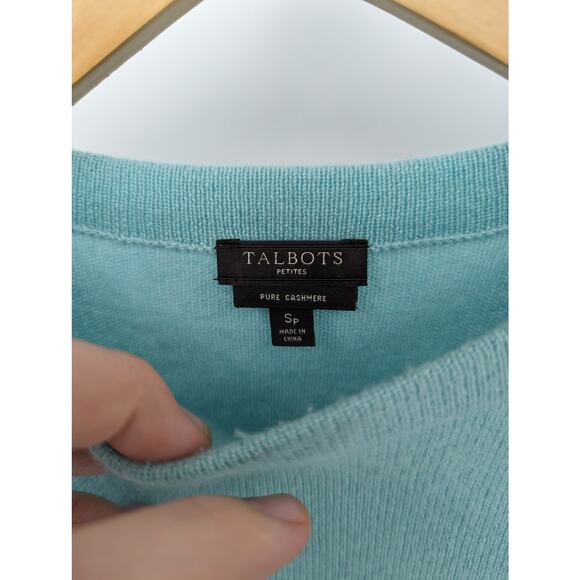 EUC 100% Cashmere Talbots Sweater size SP Teal Aquamarine Super Soft 3/4 Sleeve - Picture 4 of 5